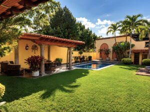 Alberca climatizada y jardín de Villa las Fuentes, casa de fin de semana en Cuernavaca