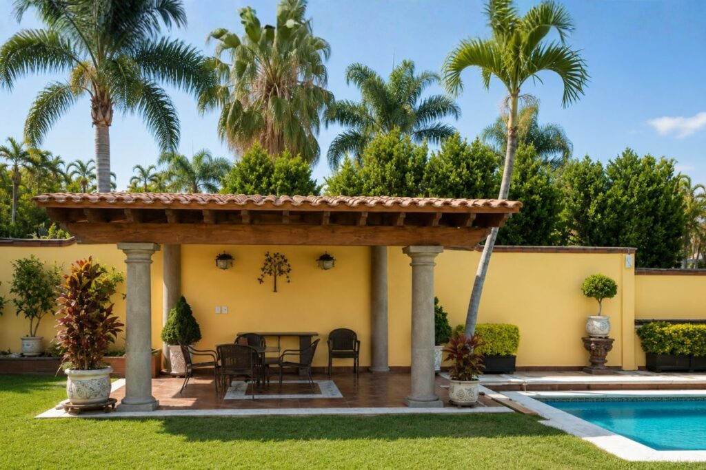 Terraza techada con comedor exterior en Villa las Fuentes, Cuernavaca